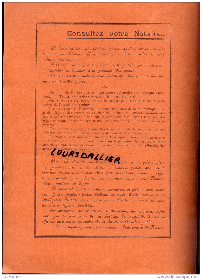 CHEMISE NOTAIRE Jean CAILLET AISEY SUR SEINE Côte D'or Légèrement Déchirée Texte "CONSULTEZ VOTRE NOTAIRE" Beaugency - N