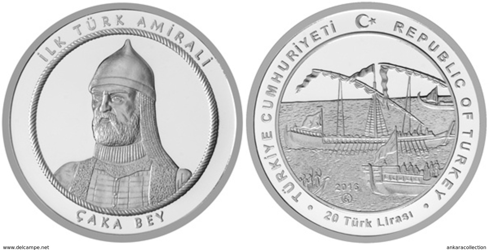 AC - CAKA BEY - CHAKA BEY - TZACHAS - FIRST TURKISH ADMIRAL COMMEMORATIVE SILVER COIN TURKEY 2016 PROOF - UNCIRCULATED - Unclassified