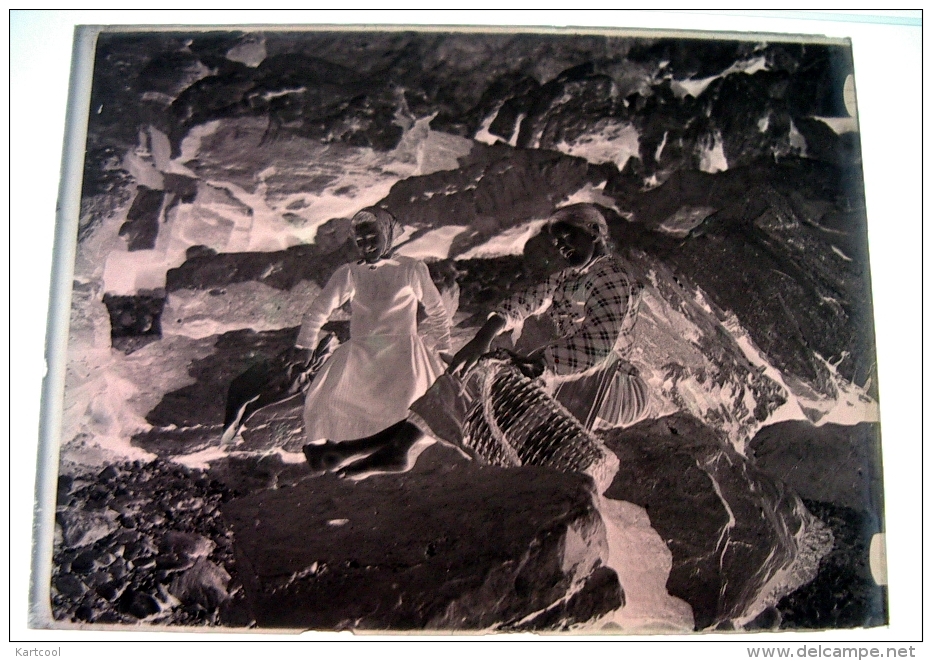 Pêche Sur Les Rochers - Femmes Panier - Négatif Sur Plaque De Verre 9X12cm Env - Bien Lire Descriptif - Plaques De Verre