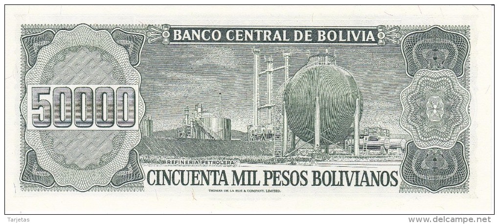 BILLETE DE BOLIVIA DE 50000 PESOS BOLIVIANOS DEL AÑO 1984 SIN RESELLO DE 5 CENTAVOS DE BOLIVIANO (BANKNOTE) SIN CIRCULAR - Bolivia
