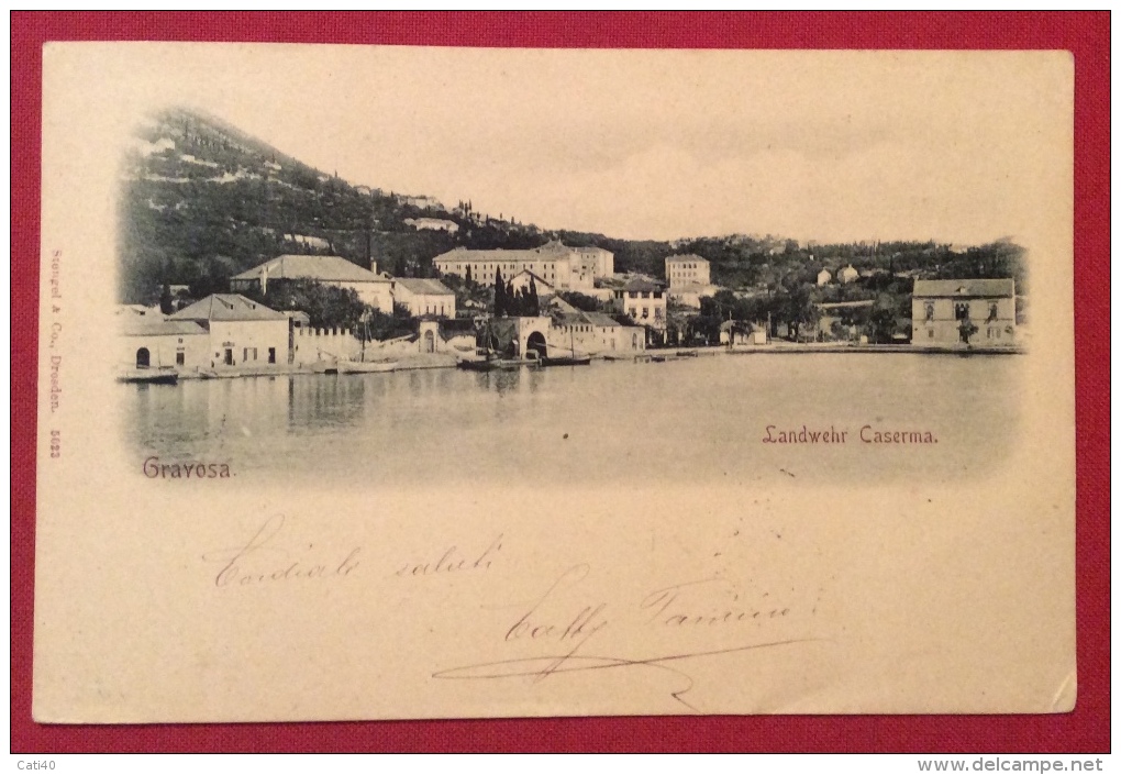 GRAVOSA GRUZ Annullo SU 5 K. CARTOLINA  LANDWEHR CASERMA  PER BOLOGNA IN DATA 15/6/1899 - Dalmazia