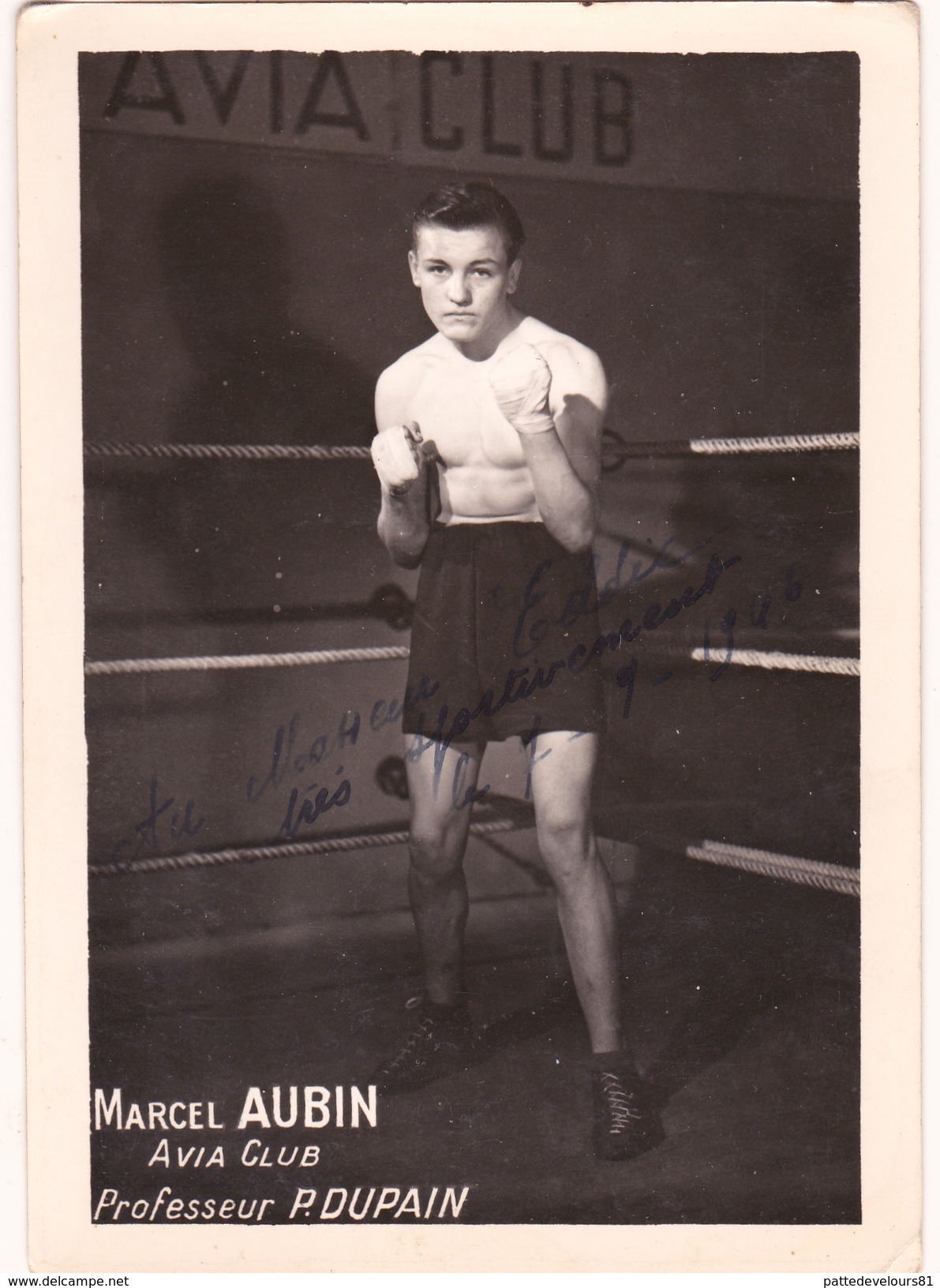 Autographe Original Signature Dédicace Sport Boxe Boxeur Marcel AUBIN Avia Club - Autographes