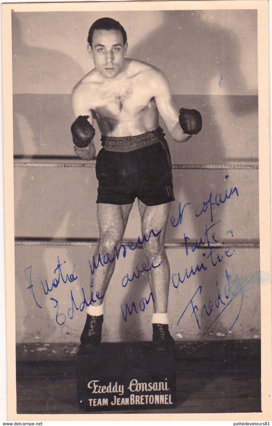 Autographe Original Signature Dédicace Sport Boxe Boxeur Freddy CONSANI Team Jean Bretonnel - Autografi