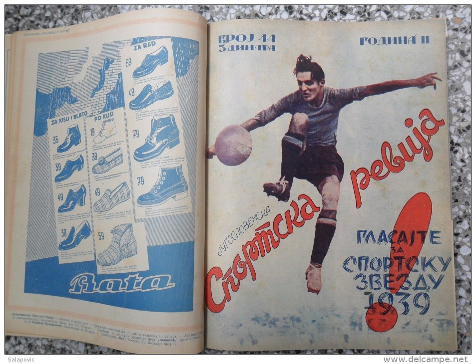 JUGOSLOVENSKA SPORTSKA REVIJA,1939,1940,1941 FOOTBALL, SPORTS NEWS FROM THE KINGDOM OF YUGOSLAVIA, BOUND 28 NUMBERS