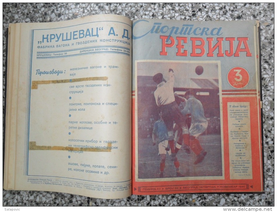 JUGOSLOVENSKA SPORTSKA REVIJA,1939,1940,1941 FOOTBALL, SPORTS NEWS FROM THE KINGDOM OF YUGOSLAVIA, BOUND 28 NUMBERS