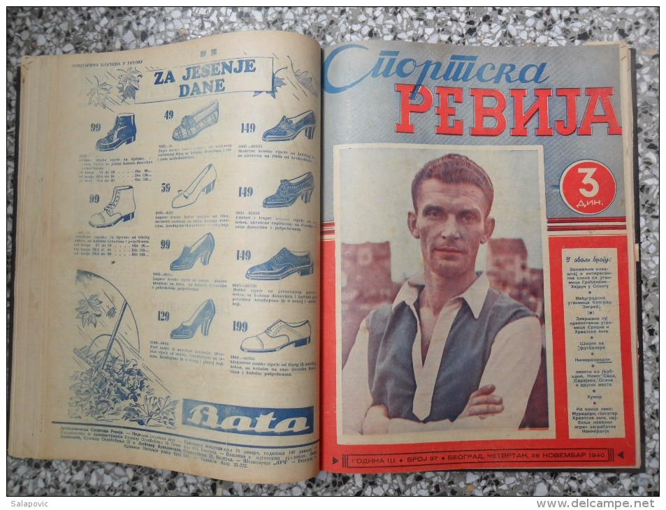 JUGOSLOVENSKA SPORTSKA REVIJA,1939,1940,1941 FOOTBALL, SPORTS NEWS FROM THE KINGDOM OF YUGOSLAVIA, BOUND 28 NUMBERS