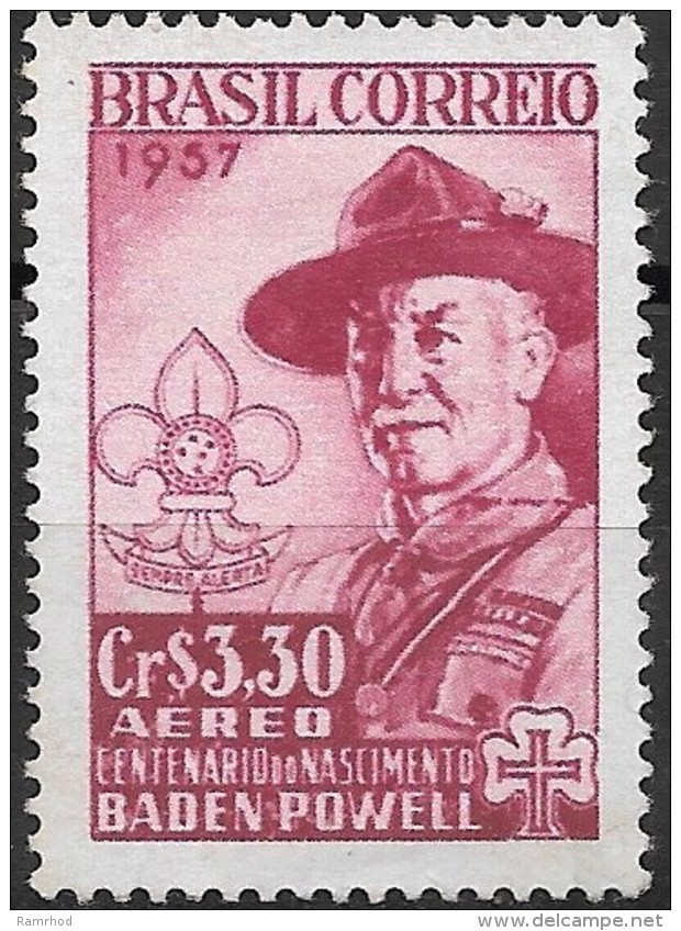 BRAZIL 1957 Air. Birth Centenary Of Lord Baden-Powell - 3cr30 Lord Baden-Powell MNG - Ongebruikt