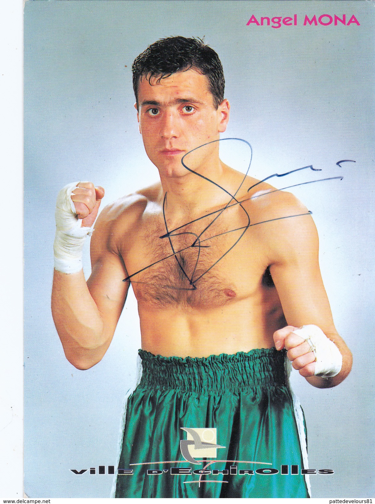 Autographe Original Signature Dédicace Sport Boxe Boxeur Angel MONA Catégorie Poids Léger Ville D' ECHIROLLES (2 Scans) - Autographes