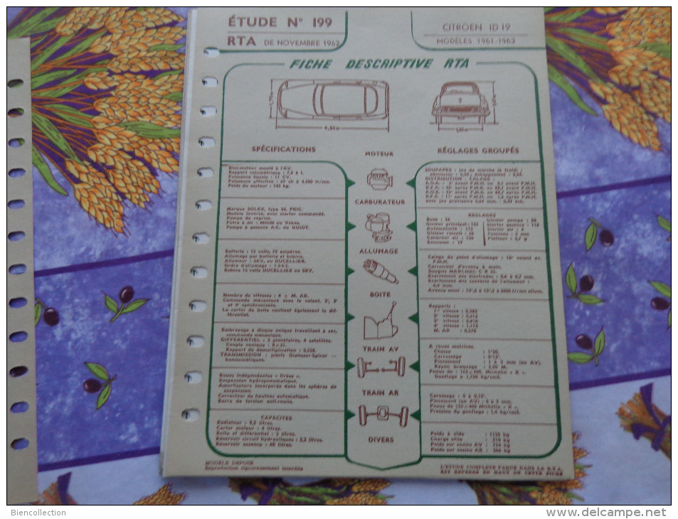 Fiche Technique Citroën DS ID 19 Break 1964 :format 21cm X 27cm - Automobilismo - F1