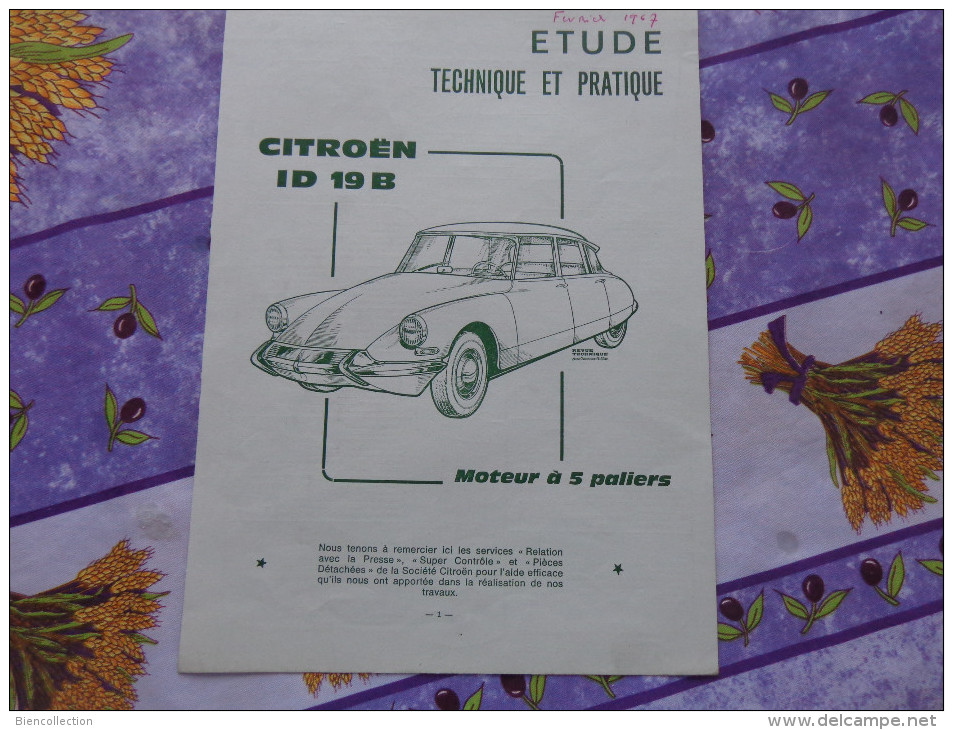 Fiche Technique Citroën DS  ID19B :format 21cm X 27cm - Automobile - F1