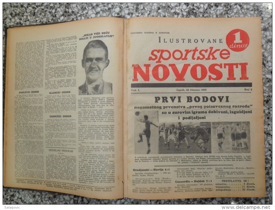 ILUSTROVANE SPORTSKE NOVOSTI,1936 ZAGREB FOOTBALL, SPORTS NEWS FROM THE KINGDOM OF YUGOSLAVIA, BOUND 46 NUMBERS - Books