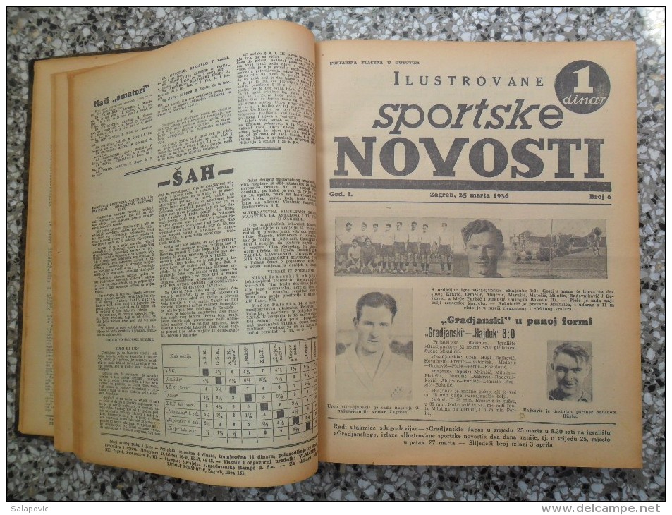 ILUSTROVANE SPORTSKE NOVOSTI,1936 ZAGREB FOOTBALL, SPORTS NEWS FROM THE KINGDOM OF YUGOSLAVIA, BOUND 46 NUMBERS