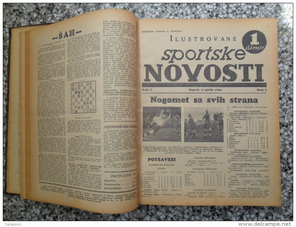 ILUSTROVANE SPORTSKE NOVOSTI,1936 ZAGREB FOOTBALL, SPORTS NEWS FROM THE KINGDOM OF YUGOSLAVIA, BOUND 46 NUMBERS