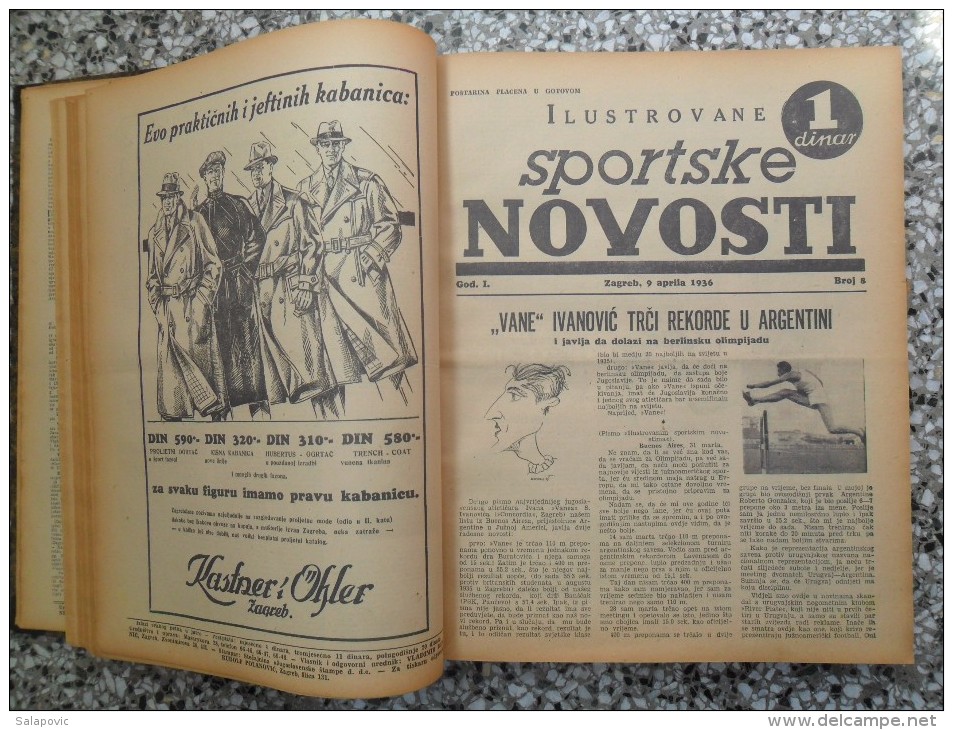 ILUSTROVANE SPORTSKE NOVOSTI,1936 ZAGREB FOOTBALL, SPORTS NEWS FROM THE KINGDOM OF YUGOSLAVIA, BOUND 46 NUMBERS