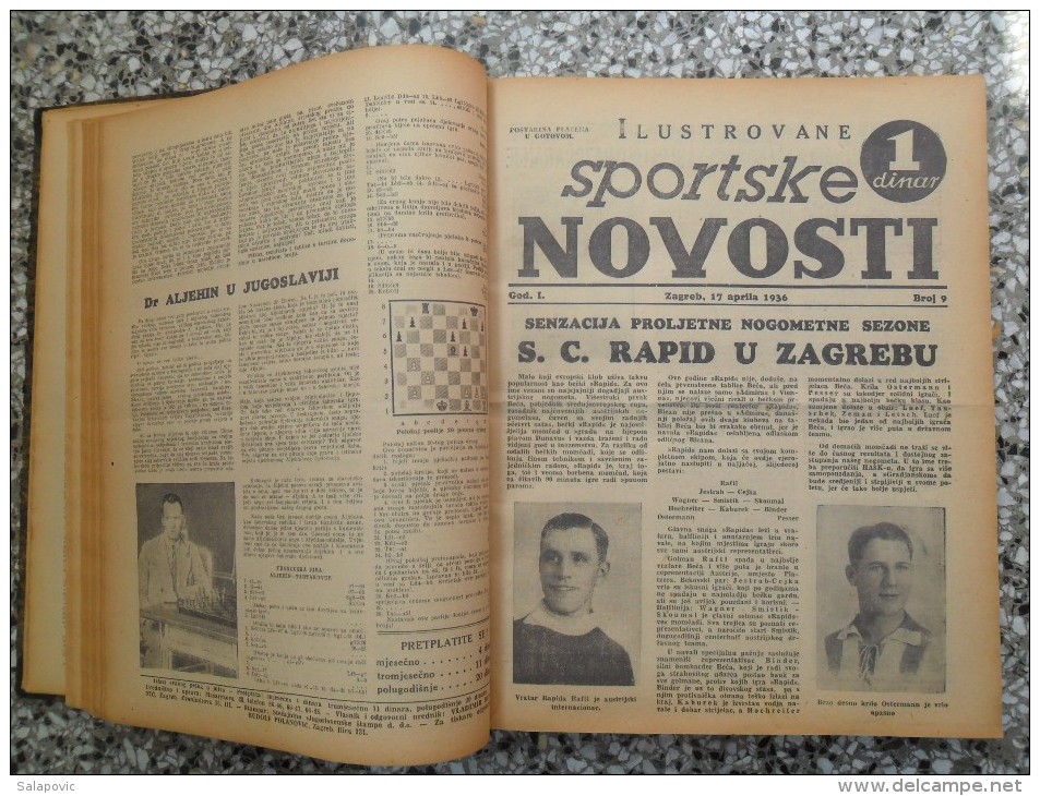 ILUSTROVANE SPORTSKE NOVOSTI,1936 ZAGREB FOOTBALL, SPORTS NEWS FROM THE KINGDOM OF YUGOSLAVIA, BOUND 46 NUMBERS