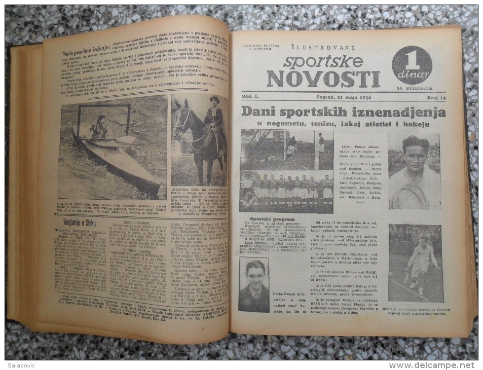 ILUSTROVANE SPORTSKE NOVOSTI,1936 ZAGREB FOOTBALL, SPORTS NEWS FROM THE KINGDOM OF YUGOSLAVIA, BOUND 46 NUMBERS