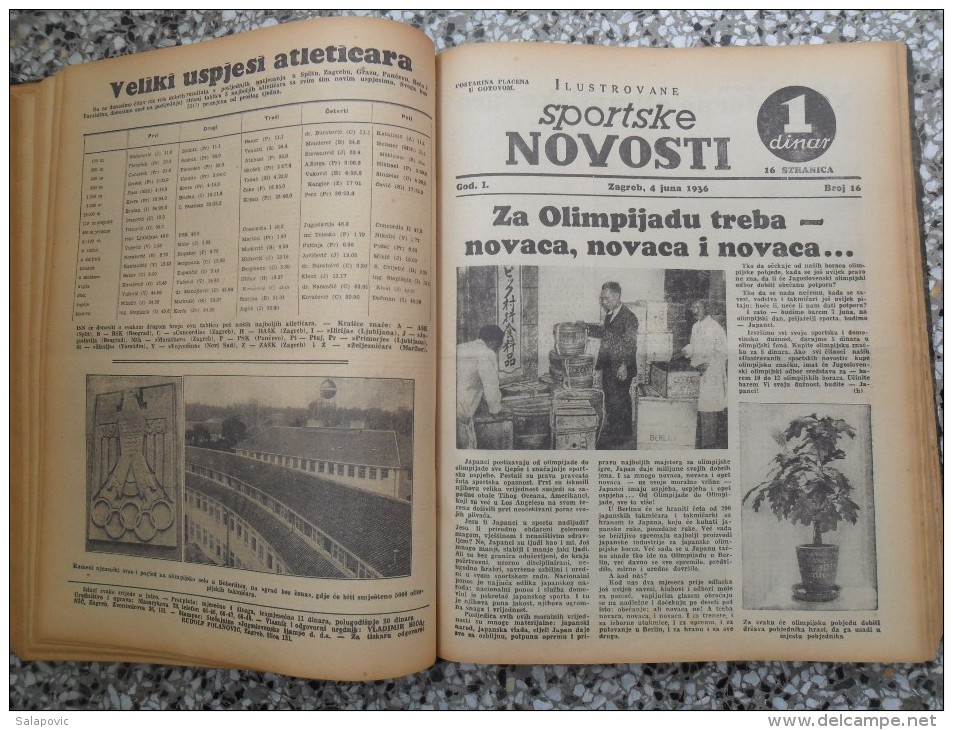 ILUSTROVANE SPORTSKE NOVOSTI,1936 ZAGREB FOOTBALL, SPORTS NEWS FROM THE KINGDOM OF YUGOSLAVIA, BOUND 46 NUMBERS