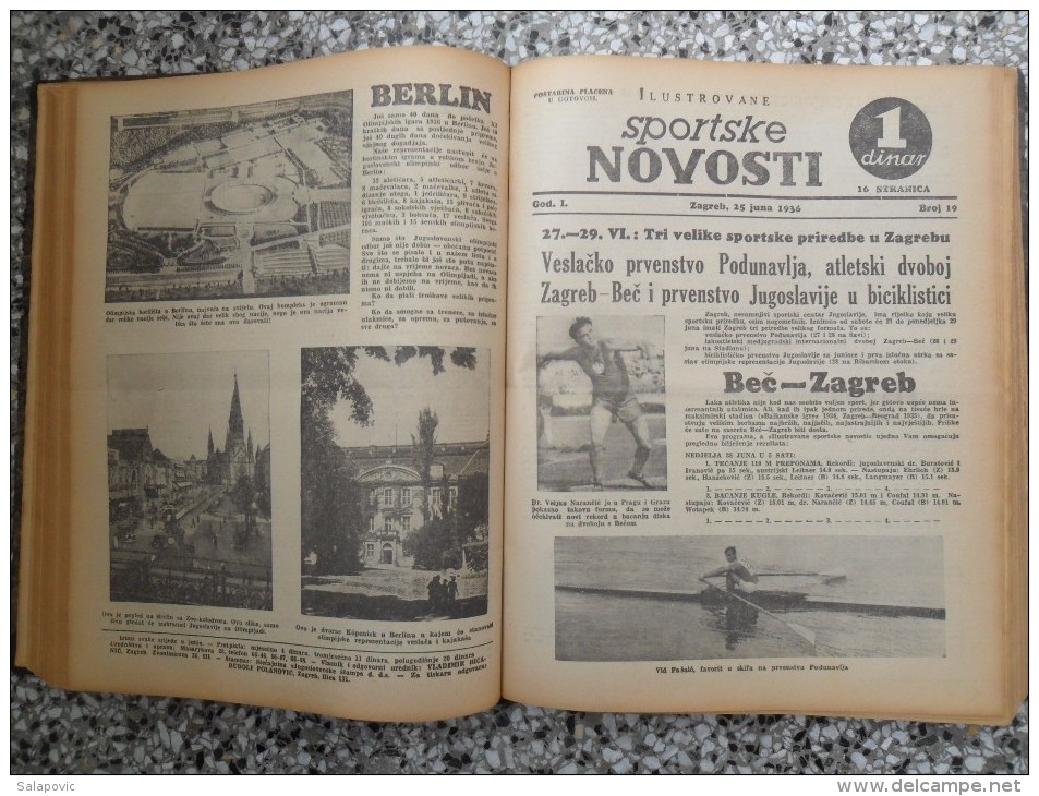 ILUSTROVANE SPORTSKE NOVOSTI,1936 ZAGREB FOOTBALL, SPORTS NEWS FROM THE KINGDOM OF YUGOSLAVIA, BOUND 46 NUMBERS