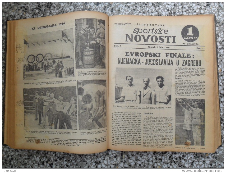 ILUSTROVANE SPORTSKE NOVOSTI,1936 ZAGREB FOOTBALL, SPORTS NEWS FROM THE KINGDOM OF YUGOSLAVIA, BOUND 46 NUMBERS