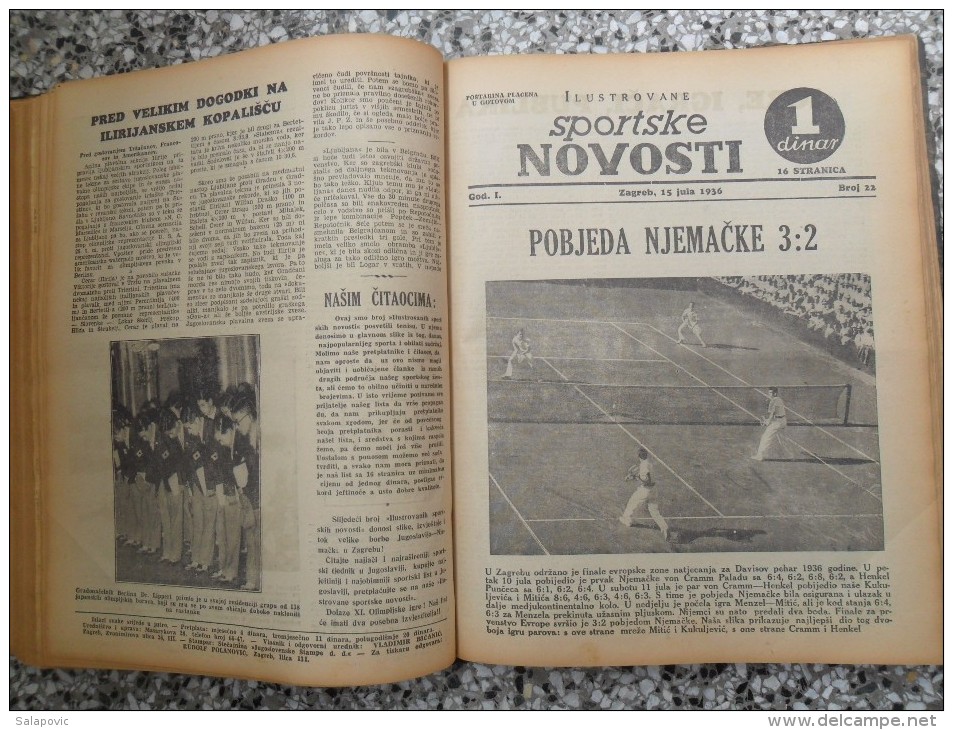 ILUSTROVANE SPORTSKE NOVOSTI,1936 ZAGREB FOOTBALL, SPORTS NEWS FROM THE KINGDOM OF YUGOSLAVIA, BOUND 46 NUMBERS