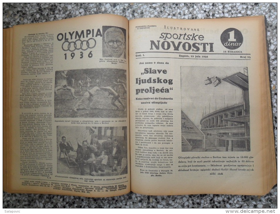 ILUSTROVANE SPORTSKE NOVOSTI,1936 ZAGREB FOOTBALL, SPORTS NEWS FROM THE KINGDOM OF YUGOSLAVIA, BOUND 46 NUMBERS