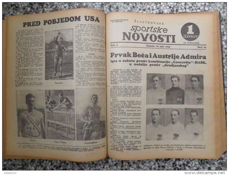 ILUSTROVANE SPORTSKE NOVOSTI,1936 ZAGREB FOOTBALL, SPORTS NEWS FROM THE KINGDOM OF YUGOSLAVIA, BOUND 46 NUMBERS