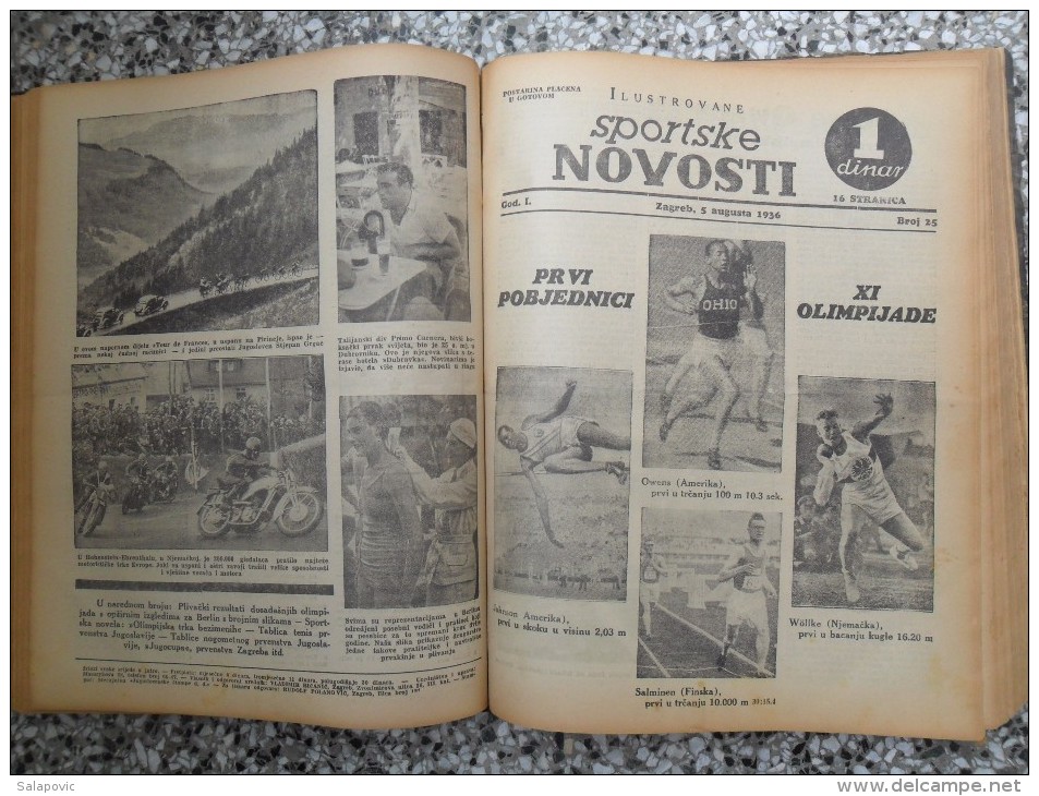 ILUSTROVANE SPORTSKE NOVOSTI,1936 ZAGREB FOOTBALL, SPORTS NEWS FROM THE KINGDOM OF YUGOSLAVIA, BOUND 46 NUMBERS