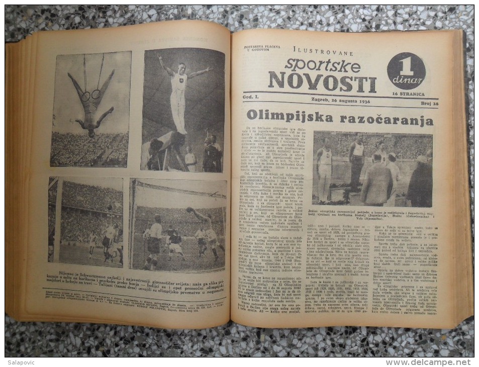 ILUSTROVANE SPORTSKE NOVOSTI,1936 ZAGREB FOOTBALL, SPORTS NEWS FROM THE KINGDOM OF YUGOSLAVIA, BOUND 46 NUMBERS