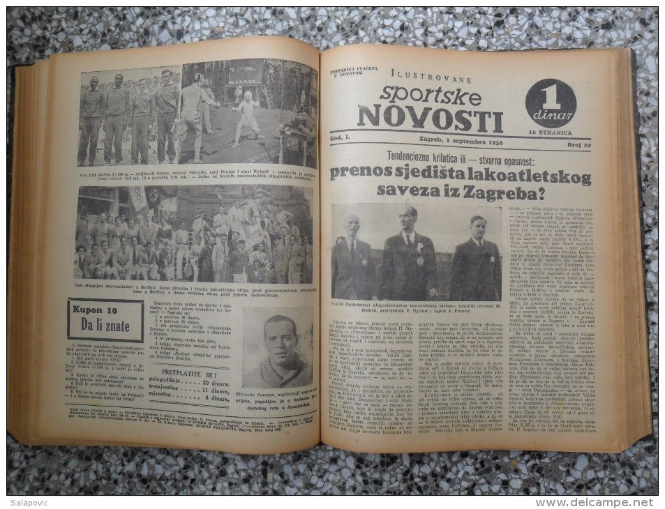 ILUSTROVANE SPORTSKE NOVOSTI,1936 ZAGREB FOOTBALL, SPORTS NEWS FROM THE KINGDOM OF YUGOSLAVIA, BOUND 46 NUMBERS