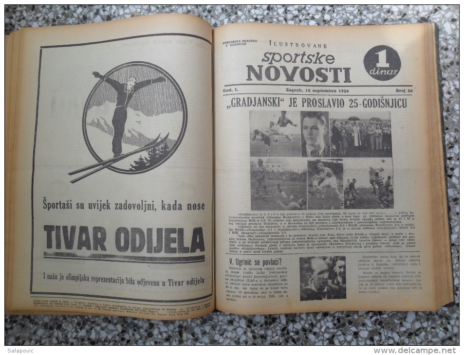 ILUSTROVANE SPORTSKE NOVOSTI,1936 ZAGREB FOOTBALL, SPORTS NEWS FROM THE KINGDOM OF YUGOSLAVIA, BOUND 46 NUMBERS