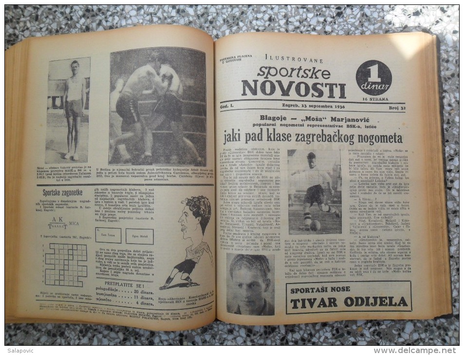 ILUSTROVANE SPORTSKE NOVOSTI,1936 ZAGREB FOOTBALL, SPORTS NEWS FROM THE KINGDOM OF YUGOSLAVIA, BOUND 46 NUMBERS