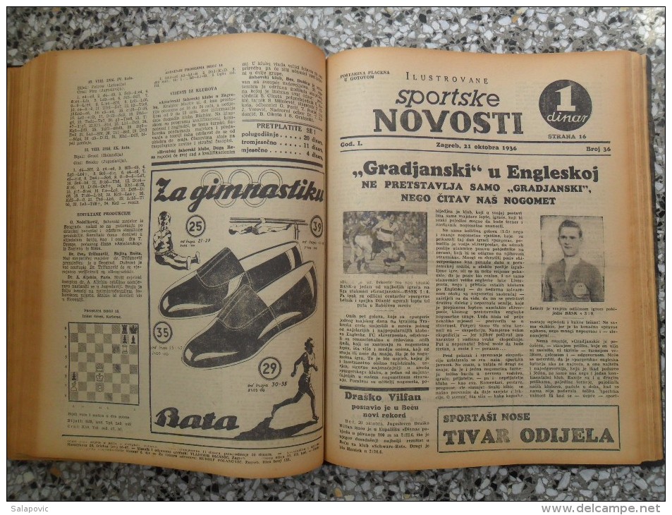 ILUSTROVANE SPORTSKE NOVOSTI,1936 ZAGREB FOOTBALL, SPORTS NEWS FROM THE KINGDOM OF YUGOSLAVIA, BOUND 46 NUMBERS