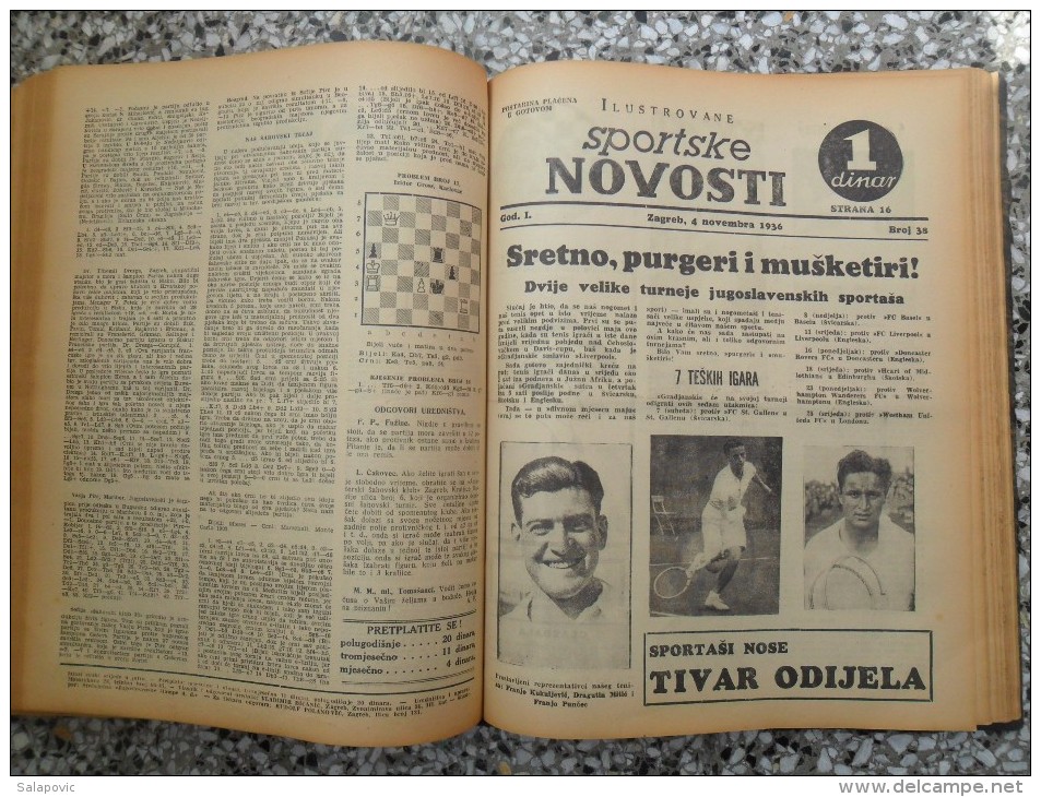 ILUSTROVANE SPORTSKE NOVOSTI,1936 ZAGREB FOOTBALL, SPORTS NEWS FROM THE KINGDOM OF YUGOSLAVIA, BOUND 46 NUMBERS