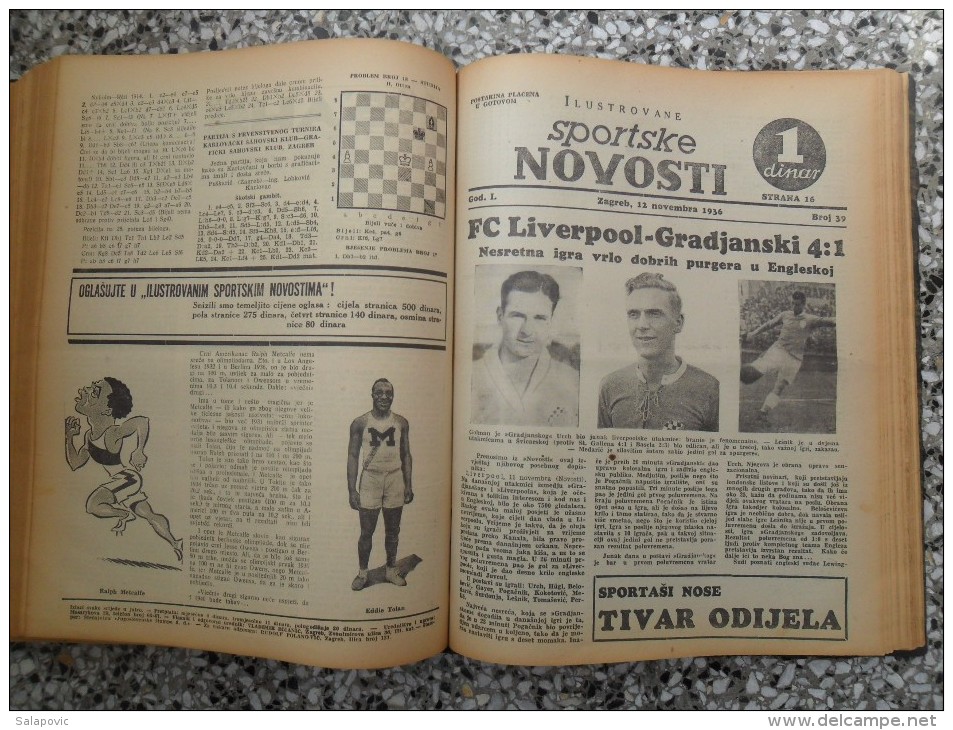 ILUSTROVANE SPORTSKE NOVOSTI,1936 ZAGREB FOOTBALL, SPORTS NEWS FROM THE KINGDOM OF YUGOSLAVIA, BOUND 46 NUMBERS