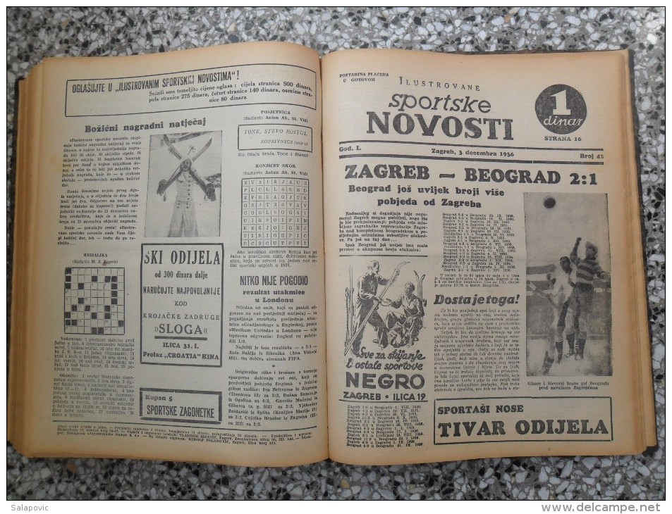 ILUSTROVANE SPORTSKE NOVOSTI,1936 ZAGREB FOOTBALL, SPORTS NEWS FROM THE KINGDOM OF YUGOSLAVIA, BOUND 46 NUMBERS