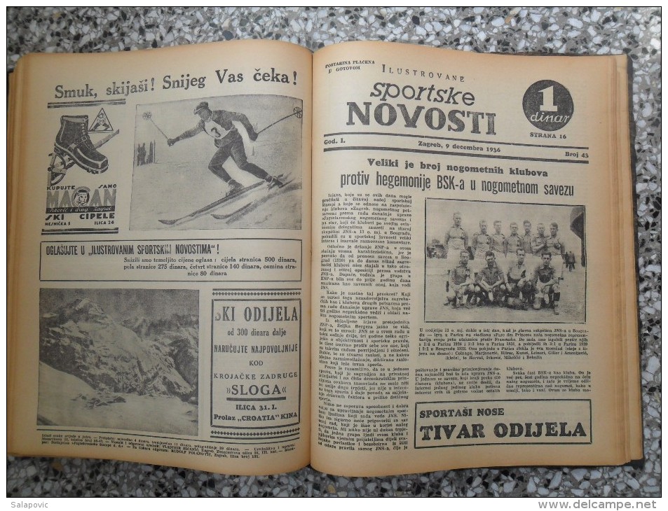 ILUSTROVANE SPORTSKE NOVOSTI,1936 ZAGREB FOOTBALL, SPORTS NEWS FROM THE KINGDOM OF YUGOSLAVIA, BOUND 46 NUMBERS