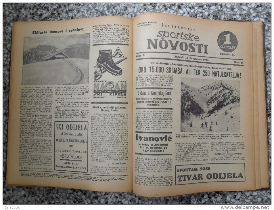 ILUSTROVANE SPORTSKE NOVOSTI,1936 ZAGREB FOOTBALL, SPORTS NEWS FROM THE KINGDOM OF YUGOSLAVIA, BOUND 46 NUMBERS