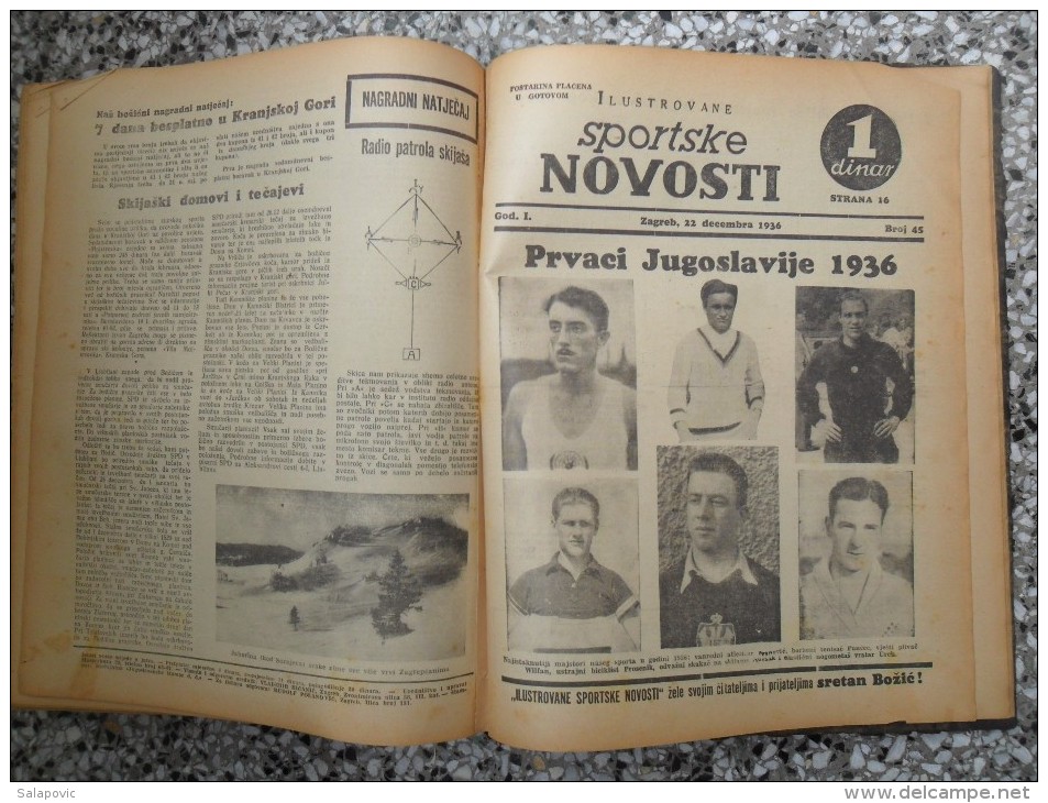 ILUSTROVANE SPORTSKE NOVOSTI,1936 ZAGREB FOOTBALL, SPORTS NEWS FROM THE KINGDOM OF YUGOSLAVIA, BOUND 46 NUMBERS