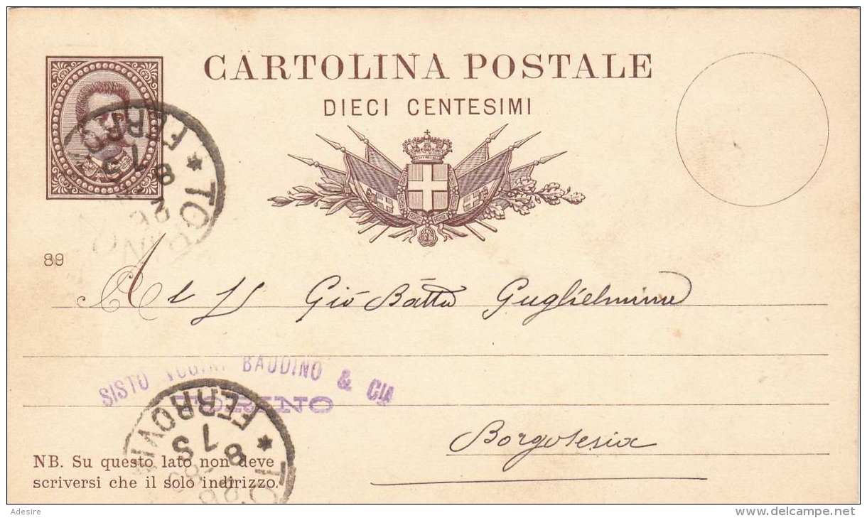 ITALIEN 1889 - 10 C Ganzsache Gel.v.Torino Nach Borgoteria - Ganzsachen