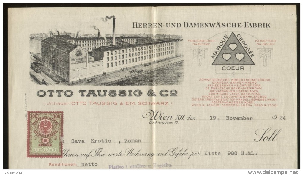 WIEN - "OTTO TAUSSIG & Co" - FACTURA INVOICE RECHNUNG 1924 - Österreich