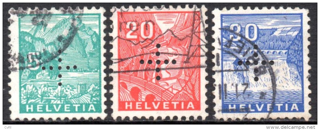Switzerland/Suisse 1935. The 5, 20 And 30rp Perforated With A Cross, Fine Used - Officials