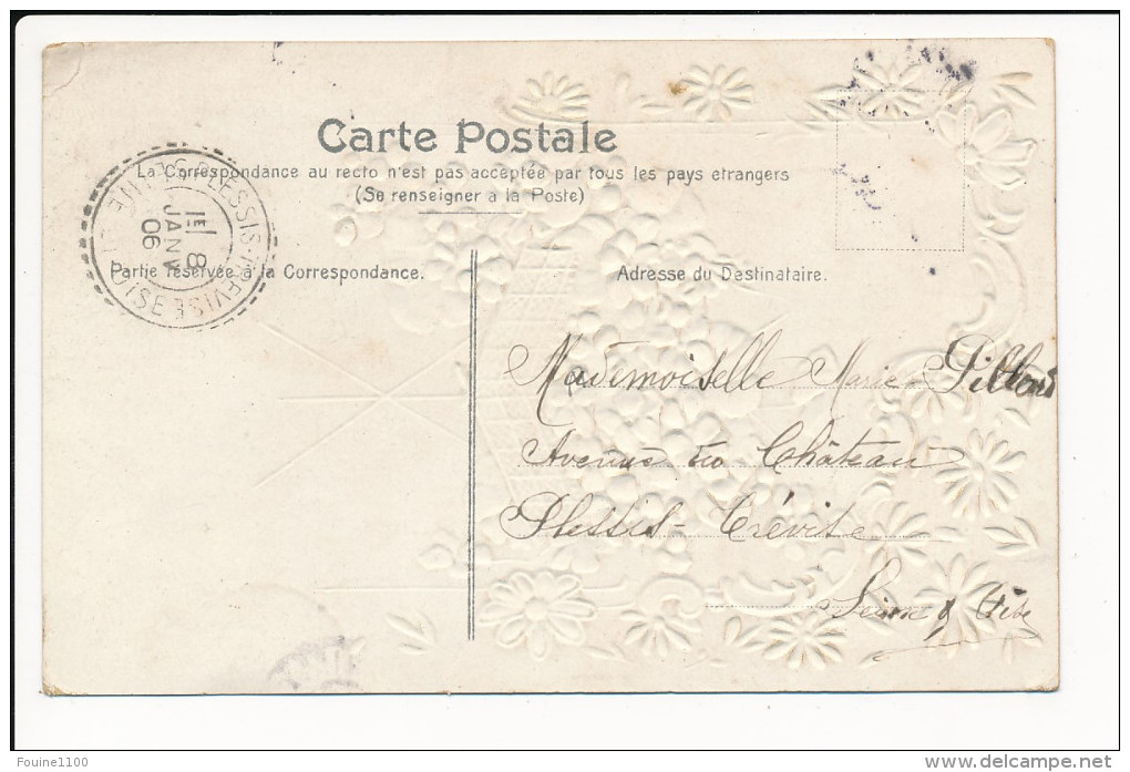 Carte Gaufrée Fantaisie Représentant Un Présentoir / Corbeille De Fleurs ( Violette Je Pense ) Heureuse Année - Nouvel An