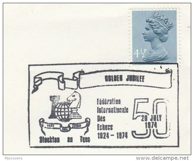 1974 GB COVER Chess FEDERATION INTERNATIONAL DES ECHECS 50th ANNIV EVENT Stockton On Tees Pmk Stamps - Chess