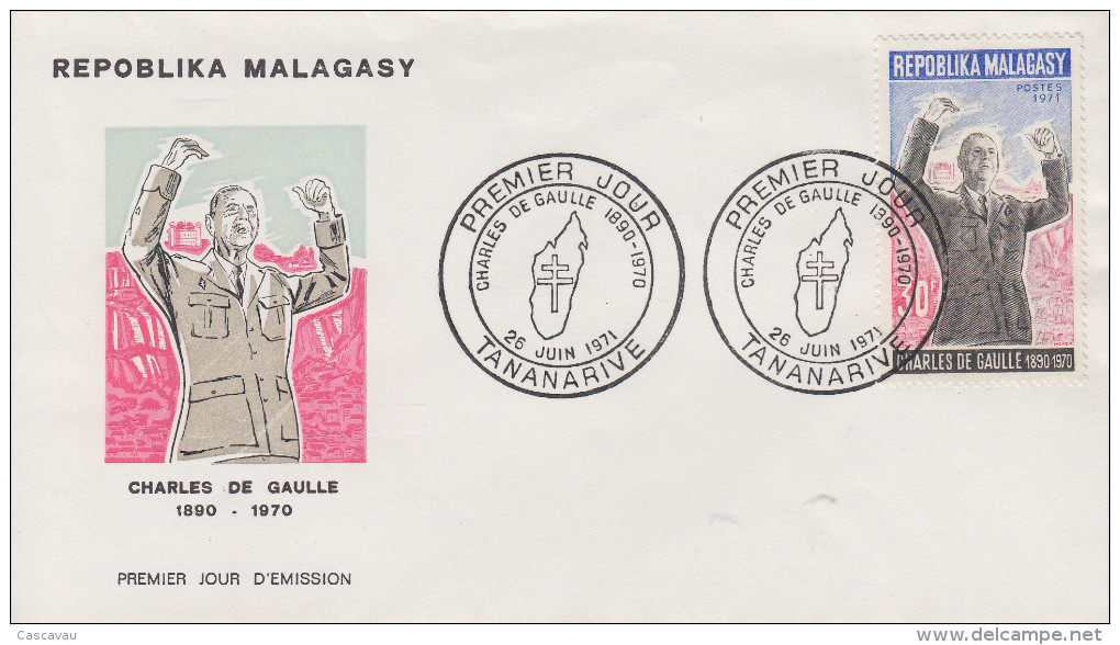 Enveloppe  FDC  1er  Jour   MADAGASCAR    GENERAL  DE   GAULLE      1971 - De Gaulle (Général)