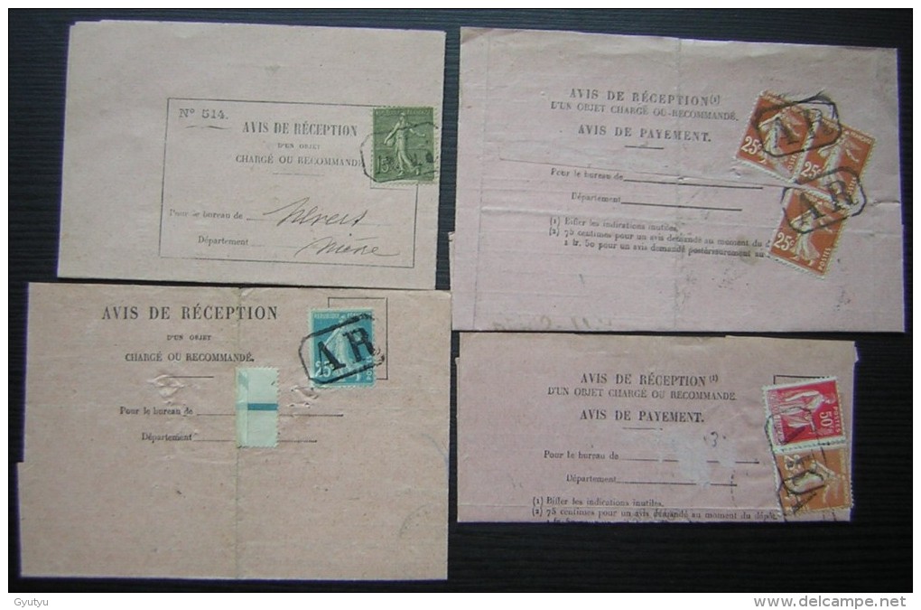 Lot De 4 Avis Avec Timbres Oblitérés AR Voir Photo - 1921-1960: Période Moderne