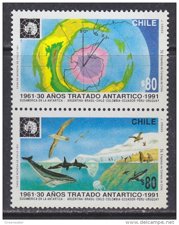 Chile 1991 Antarctic Treaty 2v (se-tenant) ** Mnh (32308) - Chili