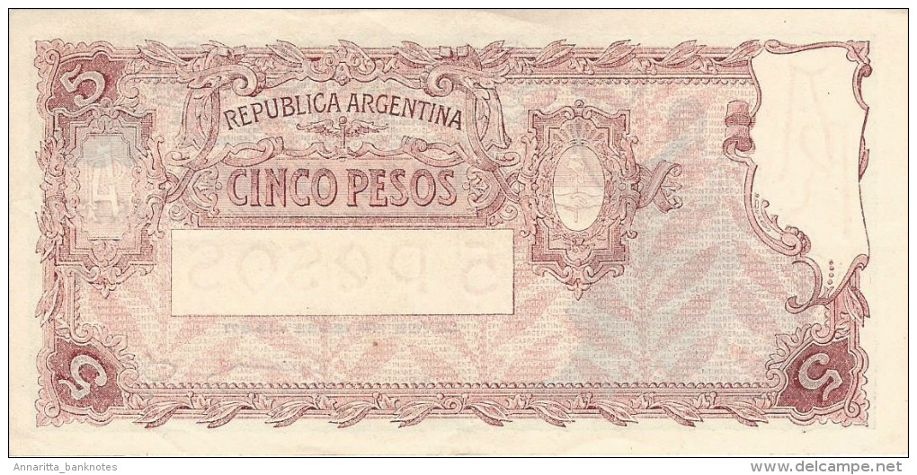 Argentina (BCRA) 5 Pesos ND (1958) Series H AU/UNC Cat No. P-264b / AR315f - Argentine