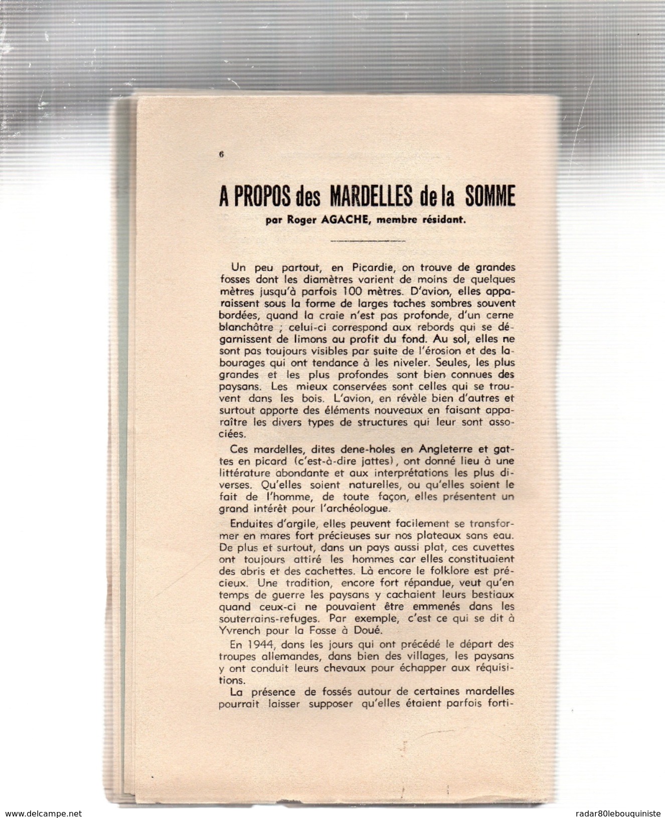 A Propos Des Mardelles De La Somme.par Roger Agache.17 Pages.1967 - Picardie - Nord-Pas-de-Calais