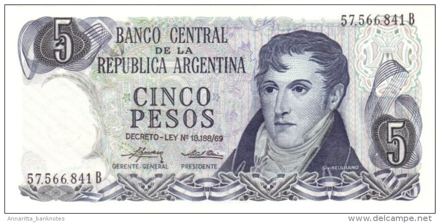 ARGENTINA 5 PESOS 1974 P-294a UNC SERIES B, SIGN: MONDELLI & CAIROLI [ AR294a2 ] - Argentinië