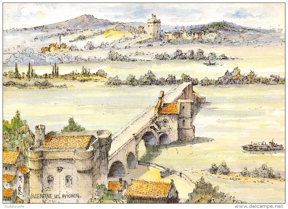 CPSM 30 VILLENEUVE LES AVIGNON LE PONT ST BENAZET AQUARELLE ROBERT LEPINE  Grand Format 15 X 10,5 - Villeneuve-lès-Avignon